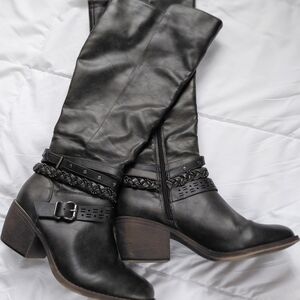 JCPenney Black Heeled Boots with Braided Detail